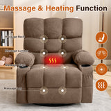 Massage Swivel Recliner Chair with Vibration Massage and Lumbar Heating for Adults,350LBS Oversized Rocker Recliner Single Sofa with Side Pocket,cup holder and USB Charge Port for Living Room