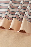 Khaki Stripe Contrast Trim Long Sleeve Top Elastic Waist Pants Set