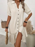 Women's Puff Sleeve Ruffled Hem Mini Dress – Solid Color