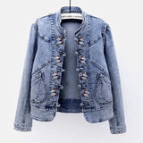 Embroidered Denim Jacket for Women | Loose Cropped Style - # GIAA23210009