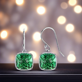 4.50CTW Lab Grown Cushion Cut Emerald Drop Earrings in 925 Sterling Silver - 8mm Square Gems