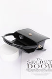 Enamel Top Handle Flap Bag with Crossbody Strap