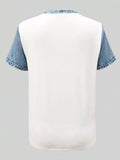 Denim Patchwork Short Sleeve Blouse