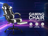 Gaming Chair with Footrest, Ergonomic Computer Chair, Black White Leather