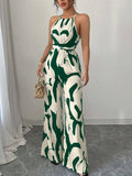 Abstract Print Sleeveless Wide Leg Jumpsuit