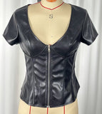 Women's Faux Leather Boned Corset Top