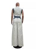 Zip Front Crop Top and Striped Pants Set