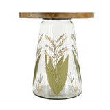 16x17.5" Glass Side Table with Wood Top and Hand-Painted Base