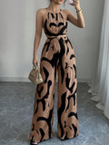 Abstract Print Sleeveless Wide Leg Jumpsuit