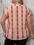 Plus Size Notched Short Sleeve Blouse