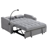 Modern Velvet Sleeper Loveseat with Pullout Bed and USB Ports - Light Gray
