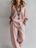 Off-Shoulder Loose Fit Top and Pants Two-Piece Set
