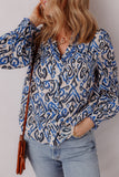 Blue Bohemian Print Embroidered V Neckline Detail Long Sleeve Shirt