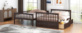 Full Over Full Bunk Bed With Drawers, Convertible Beds, Gray