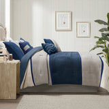 7 Piece Faux Suede Comforter Set Blue Queen