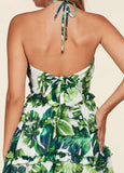 Fasheabe Leaf Print O-ring Mini Dress