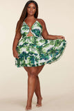 Fasheabe Leaf Print O-ring Mini Dress - Plus Size