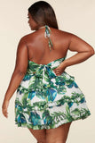 Fasheabe Leaf Print O-ring Mini Dress - Plus Size
