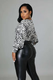 Fasheabe Long Sleeve Zebra Print Crop Top