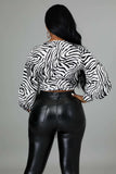 Fasheabe Long Sleeve Zebra Print Crop Top