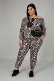 Fasheabe Off The Shoulder Cheetah Print Jogger Set
