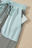 Russet Orange Raw Seam Colorblock Wide Leg Ankle Length Casual Pants