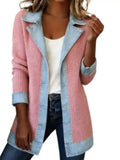 Full Size Denim Trim Ribbed Knit Jacket Plus Size