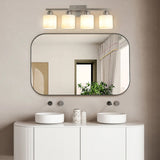 Modern 4-Light Bathroom Fixture with Nickel Finish and Milky