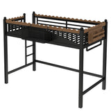 Twin XL Size Loft Bed with Ladders, Storage Shelves, and Bookshelf