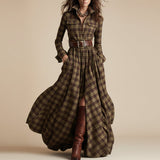 Women's Plus Size Plaid Print Long Sleeve Shirt Dress with Pockets