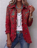 Floral Embroidered Ruffle Trim Double-Breasted Boho Cardigans