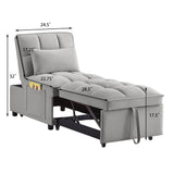 4 in 1 Multi-Function Single Sofa Bed with Adjustable Backrest - Gray
