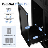 54.2" Mobile Kitchen Island with Glass Door Storage & Trash Bin Cabinet