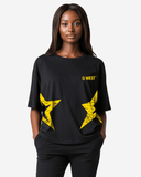 G West Womens Oversized Louisiana Arch Logo Black Tee