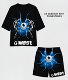 G WEST RHINSTONE EYE OF THE POWER 3/4 SLEEVES MESH SHORT SET