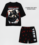 G WEST RHINSTONE HOSTAGAE 3/4 SLEEVES MESH SHORT SET