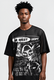 G WEST RHINSTONE NOT MY EARTH 3/4 SLEEVES MESH SHORT SET