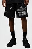 G WEST RHINSTONE NOT MY EARTH 3/4 SLEEVES MESH SHORT SET