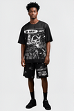 G WEST RHINSTONE NOT MY EARTH 3/4 SLEEVES MESH SHORT SET