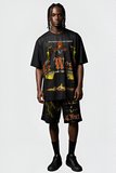 G WEST RHINSTONE RISE FROM THE SHADOW 3/4 SLEEVES MESH SHORT SET