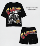 G WEST RHINSTONE SKULL TECH 3/4 SLEEVES MESH SHORT SET