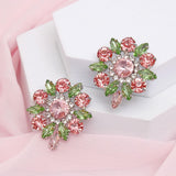 AKA Studs Pink Green Crystal Rounded Earrings