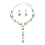 AKA Pink & Green Crystal Y Necklace & Earring Set