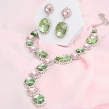 AKA Pink & Green Crystal Y Necklace & Earring Set