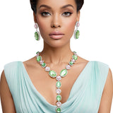 AKA Pink & Green Crystal Y Necklace & Earring Set