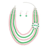 AKA Pink & Green Pearl 5-Strand Rhinestone Leaf Necklace & Earring Set