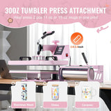 Heat Press Machine 15x15 in 8 in 1 with 30oz Tumbler Press T-Shirts Pink