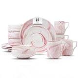 Marbled Round Ceramic Dinnerware Set with Plates and Bowls