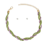 AKA Pink & Green Rhinestone Twisted Tube Necklace & Earring Set