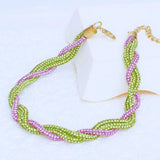 AKA Pink & Green Rhinestone Twisted Tube Necklace & Earring Set